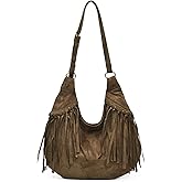 Suede Shoulder Bag for Women Brown Suede Hobo Purse Vintage Y2K Crossbody Purses Crescent Fringe Tote Underarm Handbag