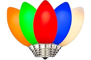 Festive Living 25 Pack C9 LED Filament Bulbs, Ceramic Multicolor Shatterproof Plastic Replacement Christmas Lights, E17 Base 