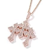POKOKORR Men's Rope Link Chain Pendant, Moissanite and Gold, Hip Hop Iced Out Jewelry 24inches
