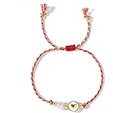 BXDA Valentine Day Gold Beads Heart Bracelets for Women, Boho Handmade Adjustable Freshwater Pearl Turquoise Bracelet Summer Beach Jewelry Gift.