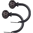 SZXIMU Curtain Holdbacks Set of 2, Window Treatment Holdbacks Wall Mounted Drapery Hooks with Netted Texture Finials, Black