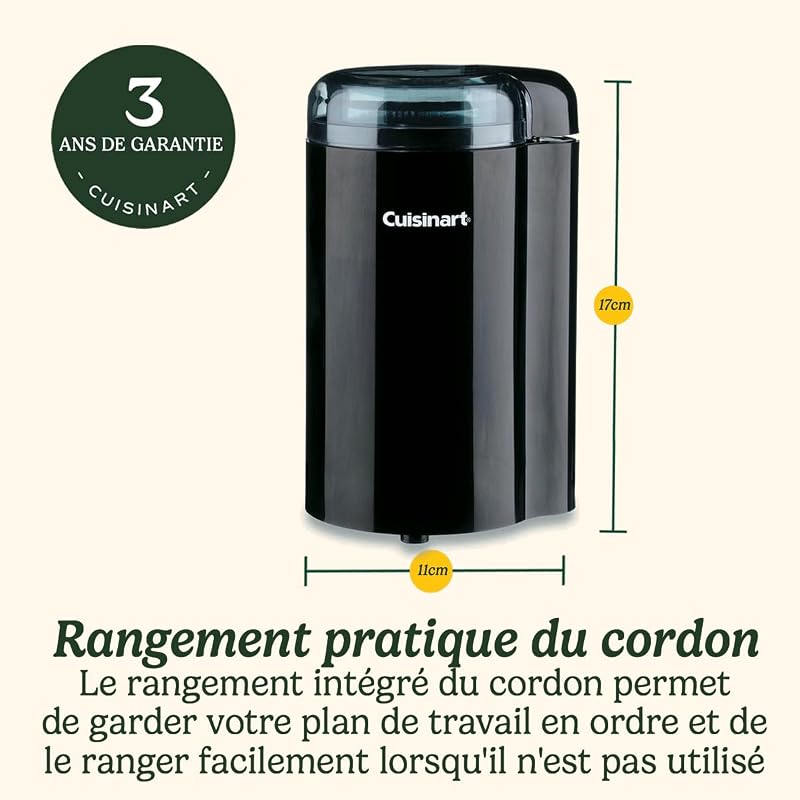 Moulin à café Cuisinart | Moulin à café compact pour la maison | 1-12 tasses | Différentes moutures - French Press/Percolator, café goutte à goutte ou Espresso | Facile à nettoyer | Facile à utiliser