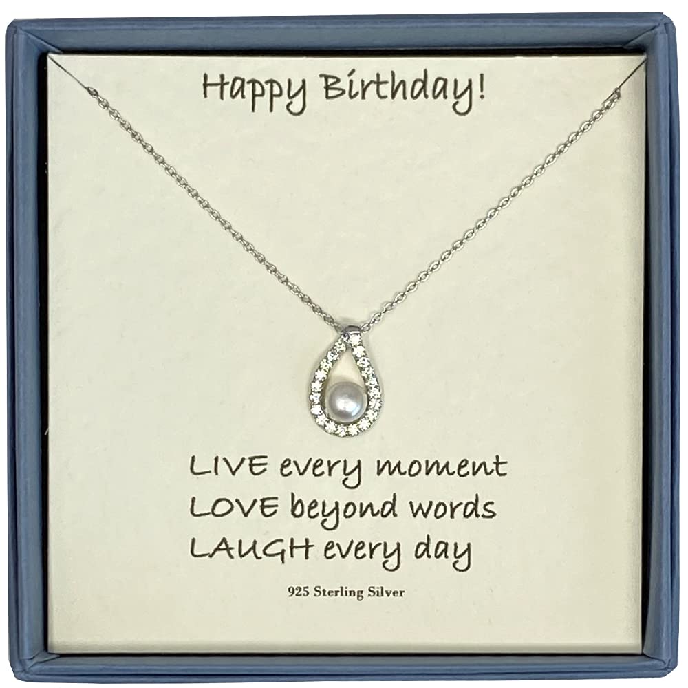 Strictly Gifts Happy Birthday Card with Necklace and message for Women Girls Mum Grandmother Sister Friend Girlfriend Wife (Pearl)