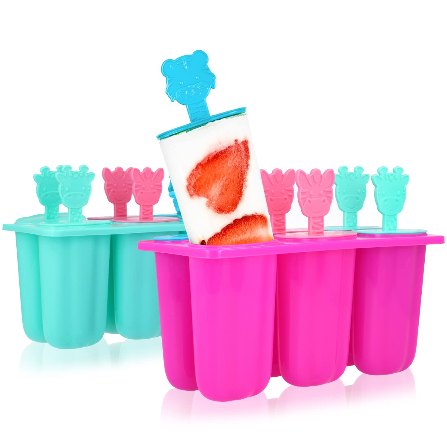 com-four® 2X Ice Shaper for Water Popsicles - Ice Cream Mold for Homemade Ice Cream - Reusable Ice Molds for 12 Servings [Color Picker Varies] (12x ice-Cream - 80ml)