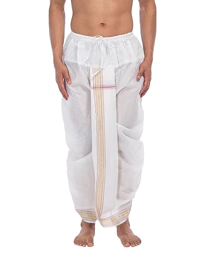 Cotton-Silk Dhoti For Men - White