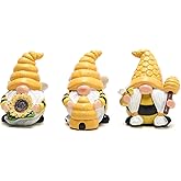 Hodao 3 PCS Bumble Bee Spring Gnome Figurines Decorations Honey Elf Ornaments World Bee Day Decor Gifts for Home, Porch, Yard, Flower Bed Outdoor Garden Decor Gifts for Women, Mom