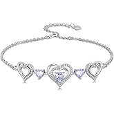 Wildari Birthstone Charm Link Bracelet 925 Sterling Silver Rose/Heart/Mom Bracelet with 12 Months Birthstone Mother's Day Gift Jewelry Gifts for Women,Chain Length 7"+2" Extend