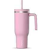 Hydrapeak Voyager 40 Oz Stainless Steel Tumbler with Handle, Insulated Water Bottle With Straw & Lid, Cupholder Friendly Reusable Travel Mug (Cotton Pink)