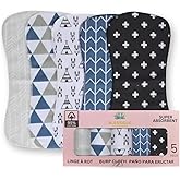 Blessique Burp Cloths Baby 5 Pieces,Waterproof Spill Proof Function, Essentials, Registry Items, Face Cloth, Face Cloth Boy Girl, Panales De para Bebes Stuff (Blue-Blackish)