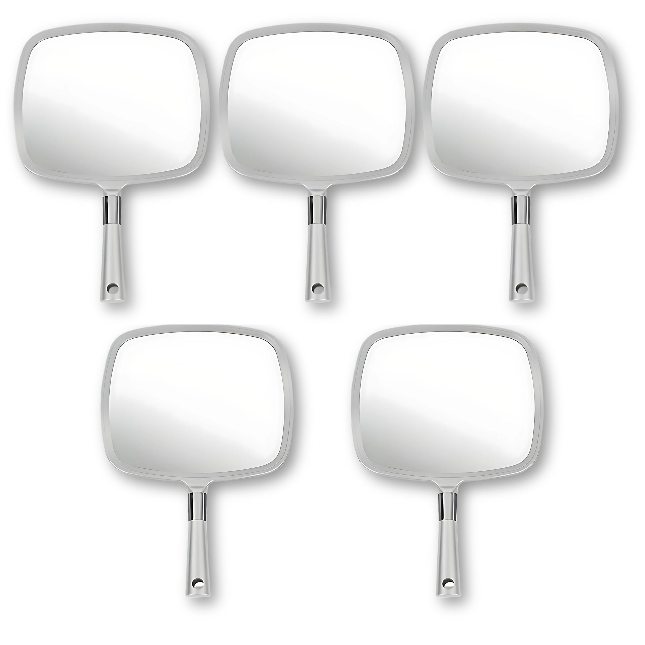 MIRRORVANA Large Pack of 5 Hand Held Mirror Set for Barbers & Salon - Perfect for Home, Travel, & Makeup Use with Long Comfy Handle & Distortion Free HD Reflection - 33CM Length X 23CM Width (Silver)