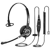 Beebang Telephone Headset with Microphone Noise Canceling for Office Landline Deskphone, with Mic Mute Volume Controller, Mono RJ9 Phone Headset for Call Center Avaya Polycom Nortel