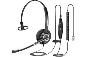 Beebang Telephone Headset with Microphone Noise Canceling for Office Landline Deskphone, with Mic Mute Volume Controller, Mono RJ9 Phone Headset for Call Center Avaya Polycom Nortel