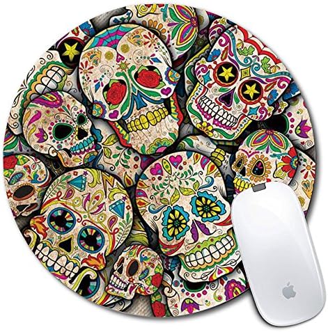 Personalized Round Mouse Pad, Printed Skull Pattern, Non-Slip Rubber Comfortable Customized Computer Mouse Pad (7.87x7.87inch)