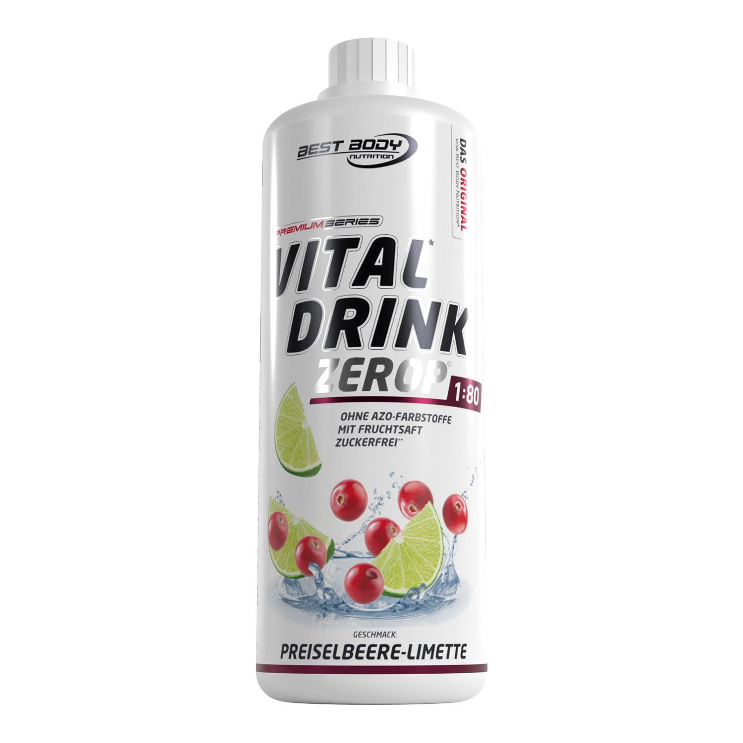 Best Body Nutrition ZEROP Vital Zuckerfreies Getränkekonzentrat Sirup Preiselbeer-Limette Ohne Aspartam 1 L ergibt 80 L Getränk Fitness Drink mit Vitaminen B1 B6 Niacin Kalorienarm Wassersprudler
