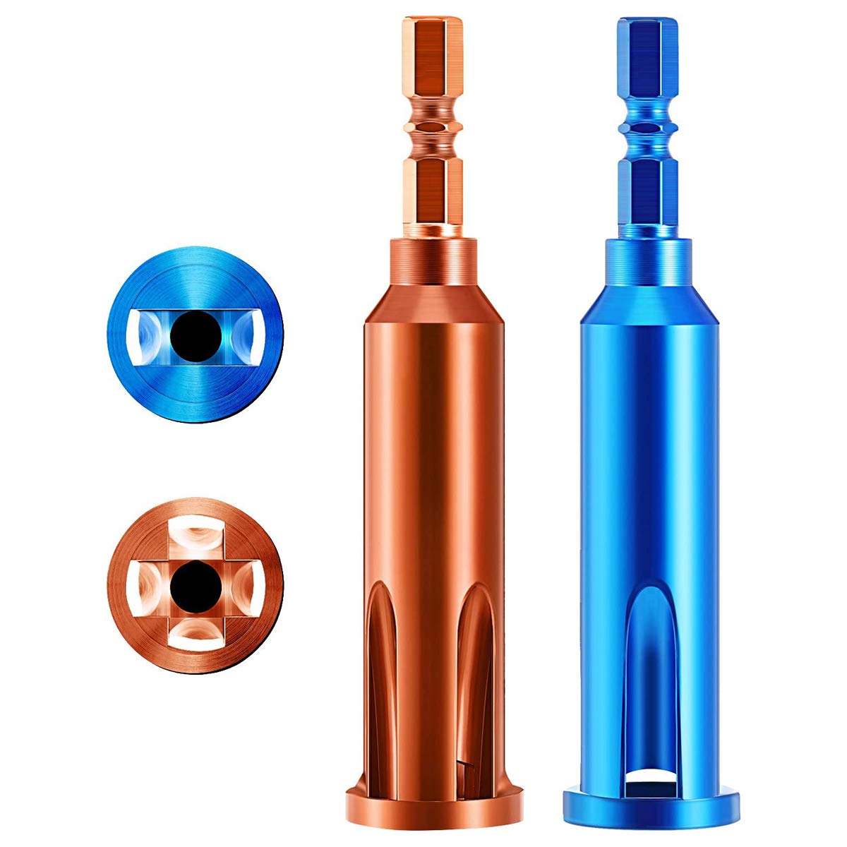 Techson Wire Twisting Tools, Wire Terminals Tools for Stripping and Twisting Wire Cable, Wire Stripper and Twister with Hexagon Handle 1/4 Batch Head(2, Blue and Orange)