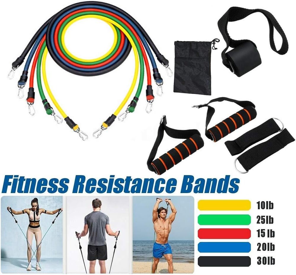 LongayS 11pcs / Set Natural Rubber Latex Fitness Resistance Bands Exercise Elastic Pull String