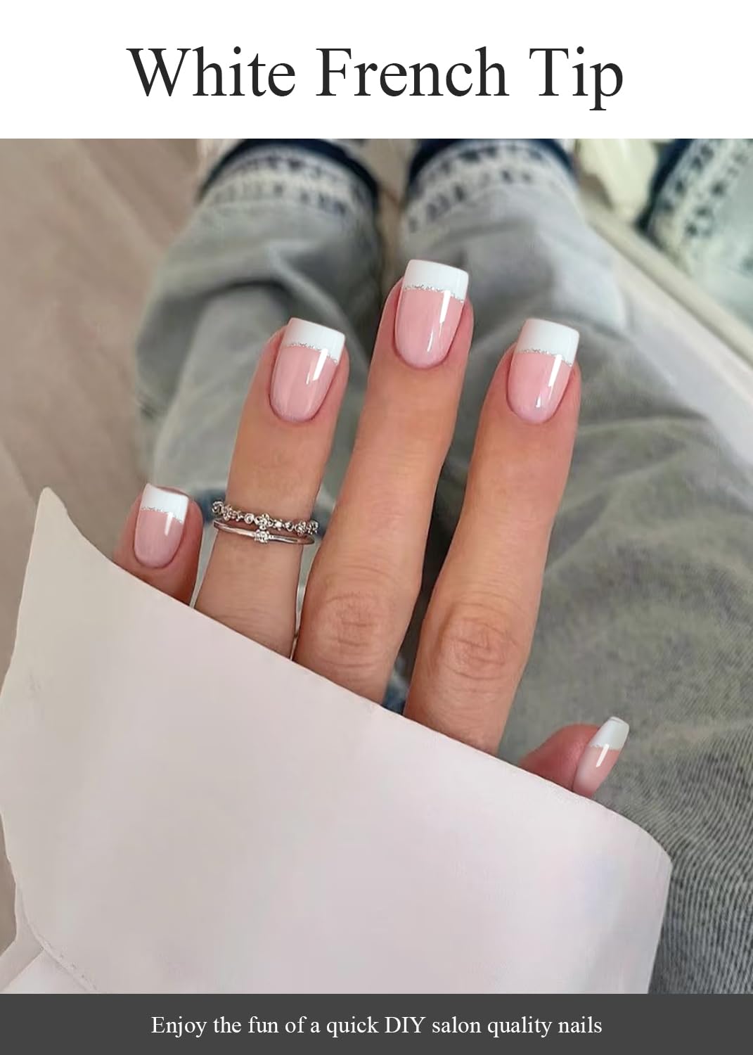 AutyaMee Semi Cured Gel Nail Strips (A White French Tip), Clear Base, 20 Pcs Gel Nail Wraps, Stickers, UV Light Required, Salon Quality, Long Lasting - Image 2