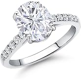 Gem Stone King 10K White Gold Gemstone Birthstone and White Lab Grown Diamond Accent Engagement Ring For Women | Oval 9X7MM and Round 1.7MM | Wedding Anniversary Promise Ring | Sizes 5, 6, 7, 8, 9