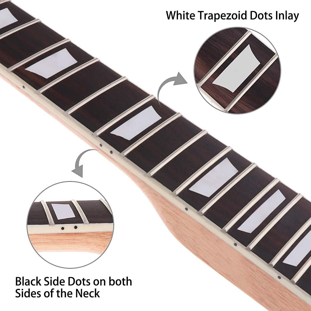 Alnicov Electric Guitar Neck DIY For Gibson LP Guitars Parts Replacement 22 Fret Mahogany Neck Rosewood Fretboard with White Trapezoid Dots Inlay Natural - Image 4