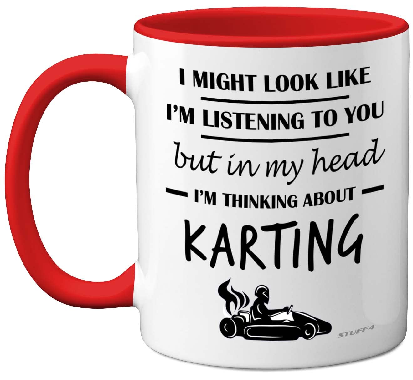 Stuff4 Karting Gifts - in My Head I'm Thinking About Karting - Funny Gifts Men Women, Go Kart Motorsport Mug, Racing 11oz Ceramic Red Handle Premium Mugs Novelty Cup — image 1