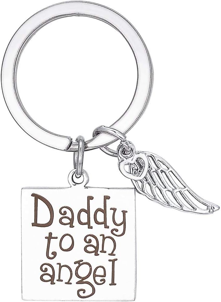 Daddy to an Angel Angel Wing Keychain Necklace Stainless Steel Keychain Jewelryy Father's Day Gift