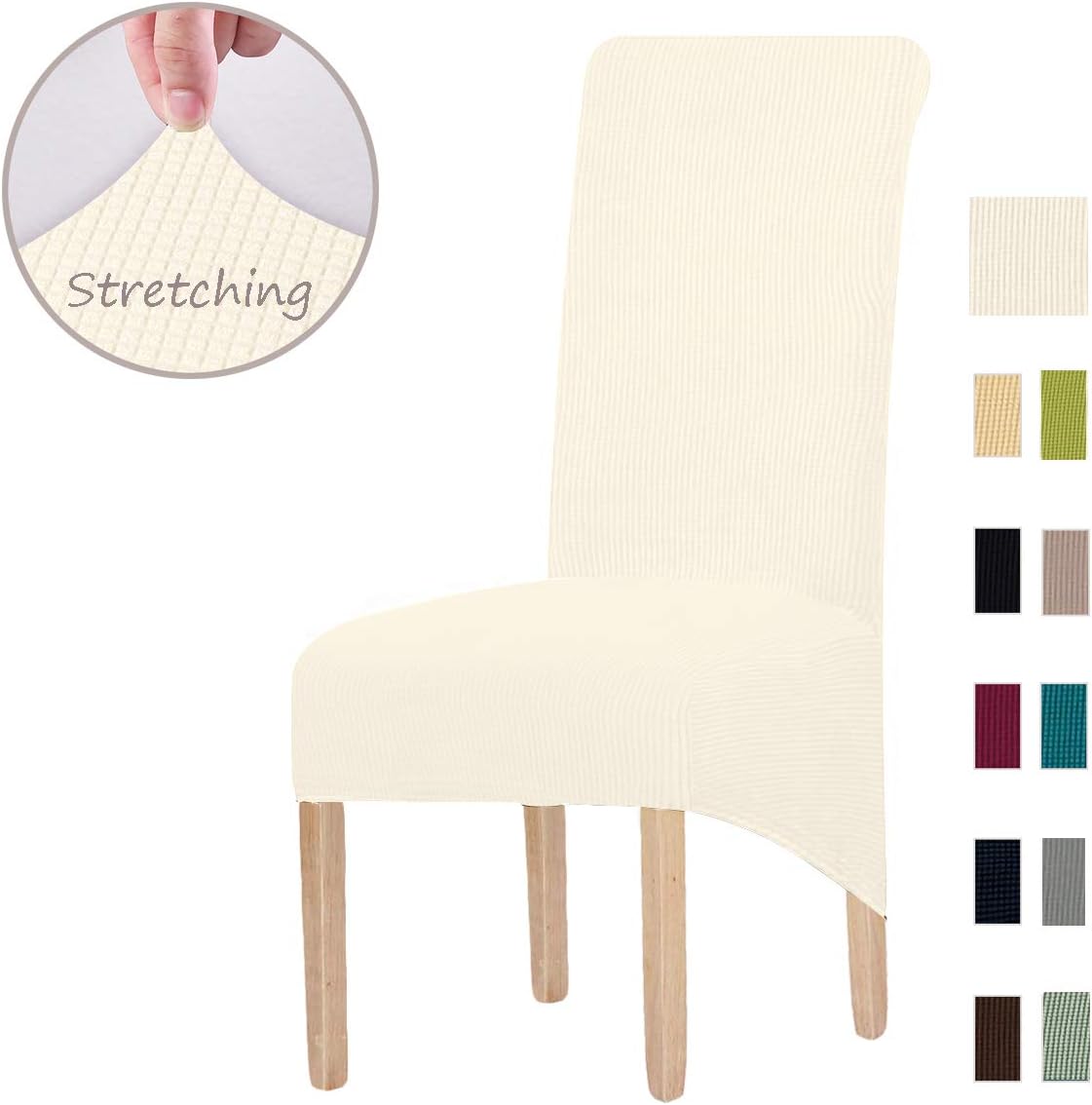 Elastic Spandex XL Chair Covers for Dining Room Chairs,Jacquard Chair Slipcovers Stretch Removable Washable Short Dining Chair Protecter for Kitchen Bar Hotel and Wedding (Cream White, Set of 6)