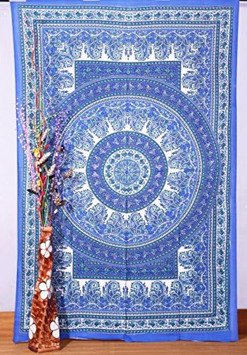 Blue Mandala Tapestry, Hippy Wall Hanging, Table Cover, Handmade Bed Sheets, Decorated Throw.