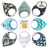 Baby Bandana Drool Bibs For Boy Girls With Snaps, 8-Pack Set Unisex Bandana For Drooling Absorbent, Hypoallergenic & Organic 100% Cotton Baby Boy Bibs