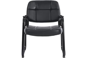 CLATINA Big & Tall 400 lbs Waiting Room Guest Chair, Leather Office Reception Chair No Wheels with Backrest Wide Seat and Padded Arms for Home Office Lobby Conference Waiting Room, Black, 1PACK