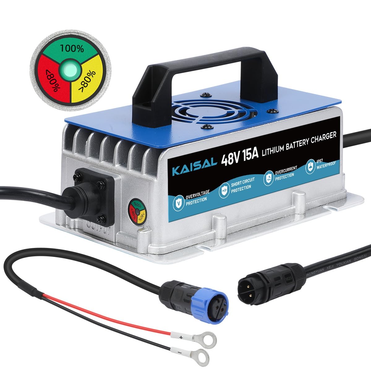 Photo 1 of Lithium Battery Charger 48 Volt/58.4V 15A for 48V (51.2V) LiFePO4 Battery 0V Wake Up 48V Lifepo4 Battery Charger, IP67 Waterproof, for Golf Cart, Cars, Forklift, Outboard, Boat, Solar, RV, Off-Grid