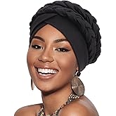 DRESHOW African Women Turban Caps Cotton Beanie Twist Headscarf Pre-Tied Double Twisted Braids Wrap Hat Chemo Cancer Cap