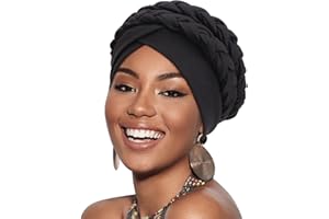 DRESHOW African Women Turban Caps Cotton Beanie Twist Headscarf Pre-Tied Double Twisted Braids Wrap Hat Chemo Cancer Cap