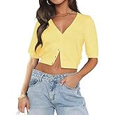 LEEDYA Summer Cardigans for Women Lightweight Short Sleeve Open Front Knit Cropped Sweaters V Neck Button Up Bolero Shrug Top