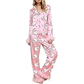 Villagepageme Women Christmas Pajama Sets Long Sleeve Button Down Fur Trim Shirt Matching Pants 2 Piece Lounge Set Sleepwear