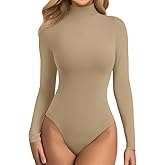 ATHMILE Women's Mock Turtle Neck Long Sleeve Tops Bodysuit Jumpsuit