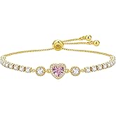 meosked Valentines Day Gifts Birthstone Bracelets for Women, Dainty 14k Gold Plated Heart Bracelets Jewelry Gifts for Her Mom Wife Girlfriend