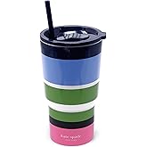 kate spade new york 20 Ounce Insulated Tumbler for Cold and Hot Drinks with Reusable Straw, Stainless Steel Travel Cup with Slide Top Lid (Sunny Day Stripe)