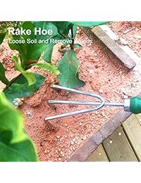 yodo Juego de 7 piezas de herramientas de jardín para hombres y mujeres Bolsa de trabajo pesado y herramientas de jardinería de acero inoxidable incluye rallador de ralla, rak, cultivador, gran regalo para jardineros