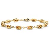 Gem Stone King 18K Yellow Gold Plated Silver Yellow Sapphire and White Moissanite Tennis Bracelet For Women (8.29 Cttw, Gemstone Birthstone, Oval 6X4MM, 6.5, 7, 7.5 Inch)