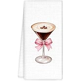 OINDADE Espresso Martini Decor Bow Kitchen Towels, Coquette Bow Espresso Martini Gifts Hand Towels, Pink EspressoMartini Dish Towel Tea Towel for Kitchen Home Bar Cart Decor, 16x24In