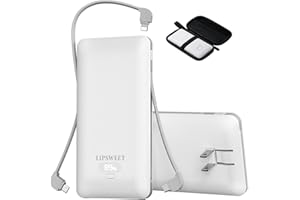 LIPSWEET 10000mAh Portable Charger with Built-in Cables and AC Wall Plug,USB C Fast Charging Power Bank,Travel Essentials External Battery Pack Compatible with iPhone,Samsung,Tablet etc …