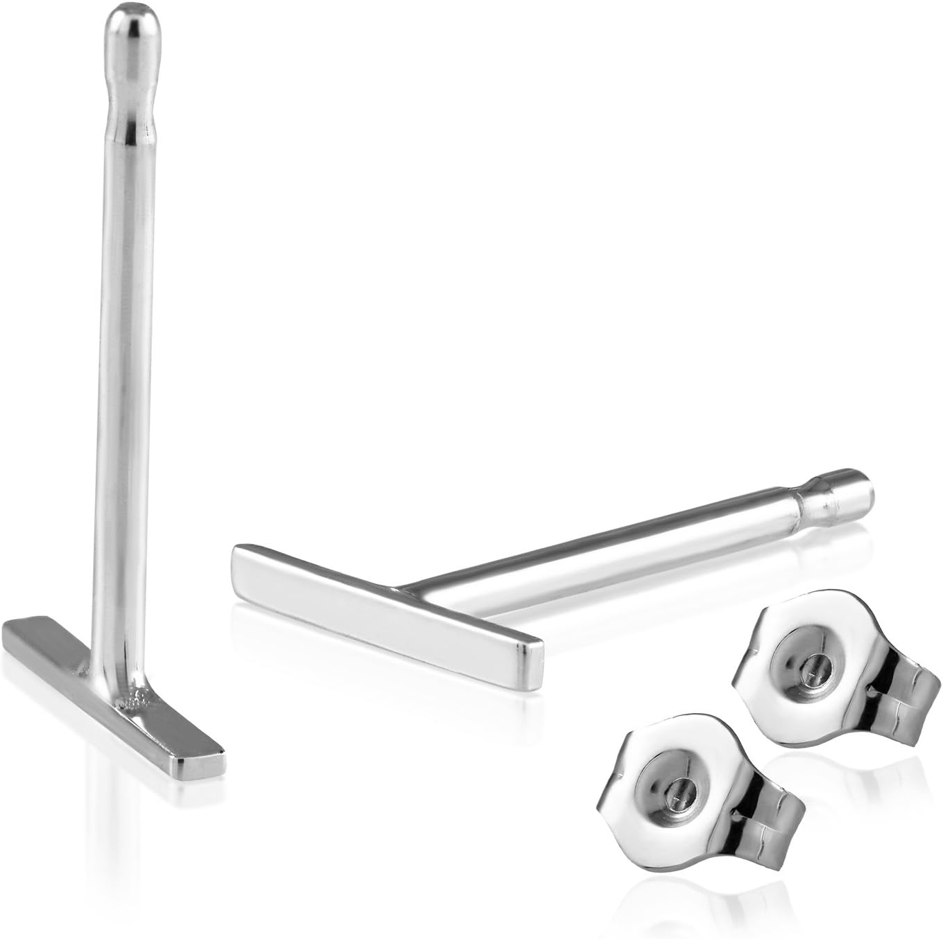 14k White Gold Tiny LIne Bar Earrings for Women & Girls - Real Hypoallergenic for Sensitive Ears, Small & Minimalist by Balluccitoosi