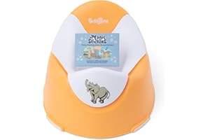 POTTY TIME Color-Changing Magic Stickers Potty Training Seat by Potty Watch - Easy & Fun Toilet Training with Interactive & 6 Reusable Color Changing Stickers Included, (Orange, Savanna)