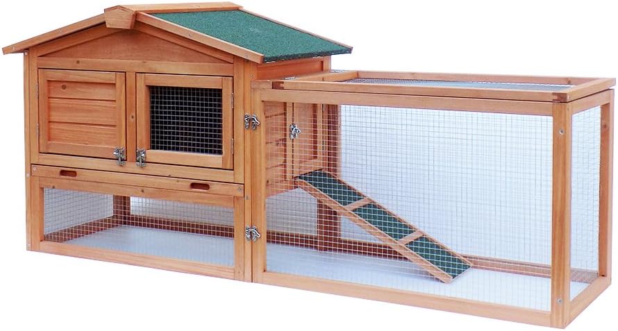 Rabbit Hutch Indoor and Outdoor Waterproof 2-Story Cage for Bunny Wooden Chicken Coop Hen House Small Animals Cage with Lockable Doors,Removable Tray,Habitat with Run,Ladder