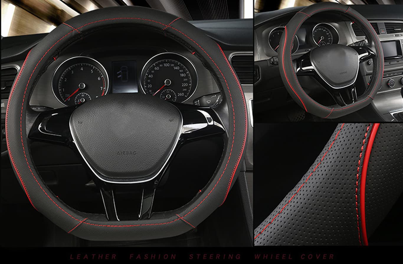 Photo 1 of Gmngis D Shape Car Steering Wheel Cover, Universal 15 inch Stitching Color Anti-Slip Steering Wheel Protector, Red and Blue Stitch Design