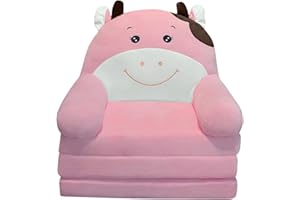KORANOR Plush Foldable Kids Sofa Cover Backrest Armchair 2 in 1 Foldable Children Sofa Cute Cartoon Lazy Sofa Children Flip Open Sofa Bed for Living Room Bedroom Without Liner Filler (Z24-Pink, One Size)