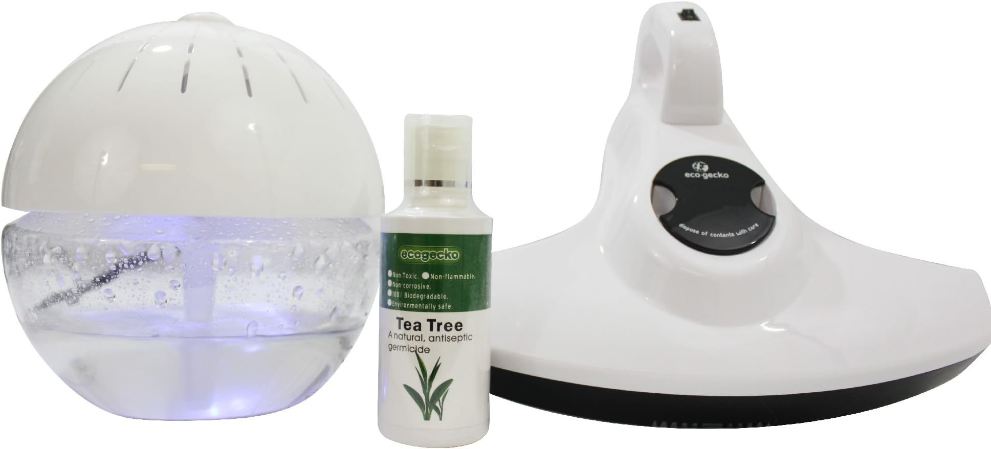 EcoGecko Ultimate Home Cleaning Combo Pack, Earth Globe Water Based Air Purifier Revitalizer Air Freshener + Fragrance Aroma Oil (100ML) + Ultra Portable Handheld Mattress Vacuum with UV Light