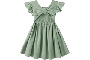 LYXIOF Toddler Baby Girl Cotton Linen Summer Dress Ruffle Sleeve Back Bowknot Kids Beach Dresses