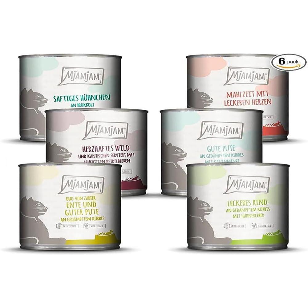 MjAMjAM - Premium Wet Food for Cats - Mixed Package III - Chicken and Pumpkin, Turkey, Duck and Poultry, Hearts, Chicken, Beef, Pack of 6 (6 X 800 g), Grain-free with Extra Meat