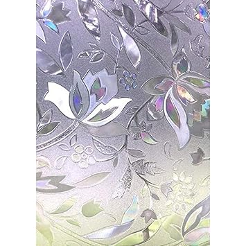 Zindoo 3D ohne Klebstoff Fensterfolie Dekorfolie Sichtschutzfolie Blumen Tulpe Privatsphäre Schutz Fenster Folie für Heim Kue